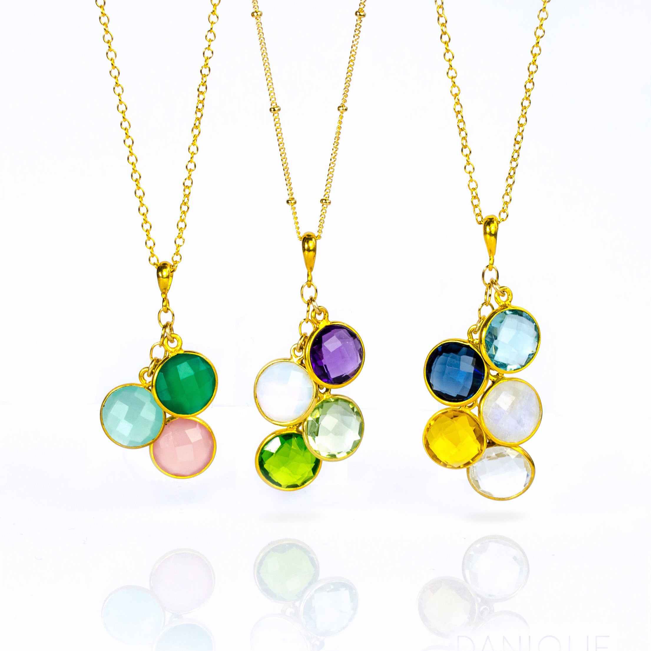 Cascading Birthstone Pendant Necklace with Round Gemstones