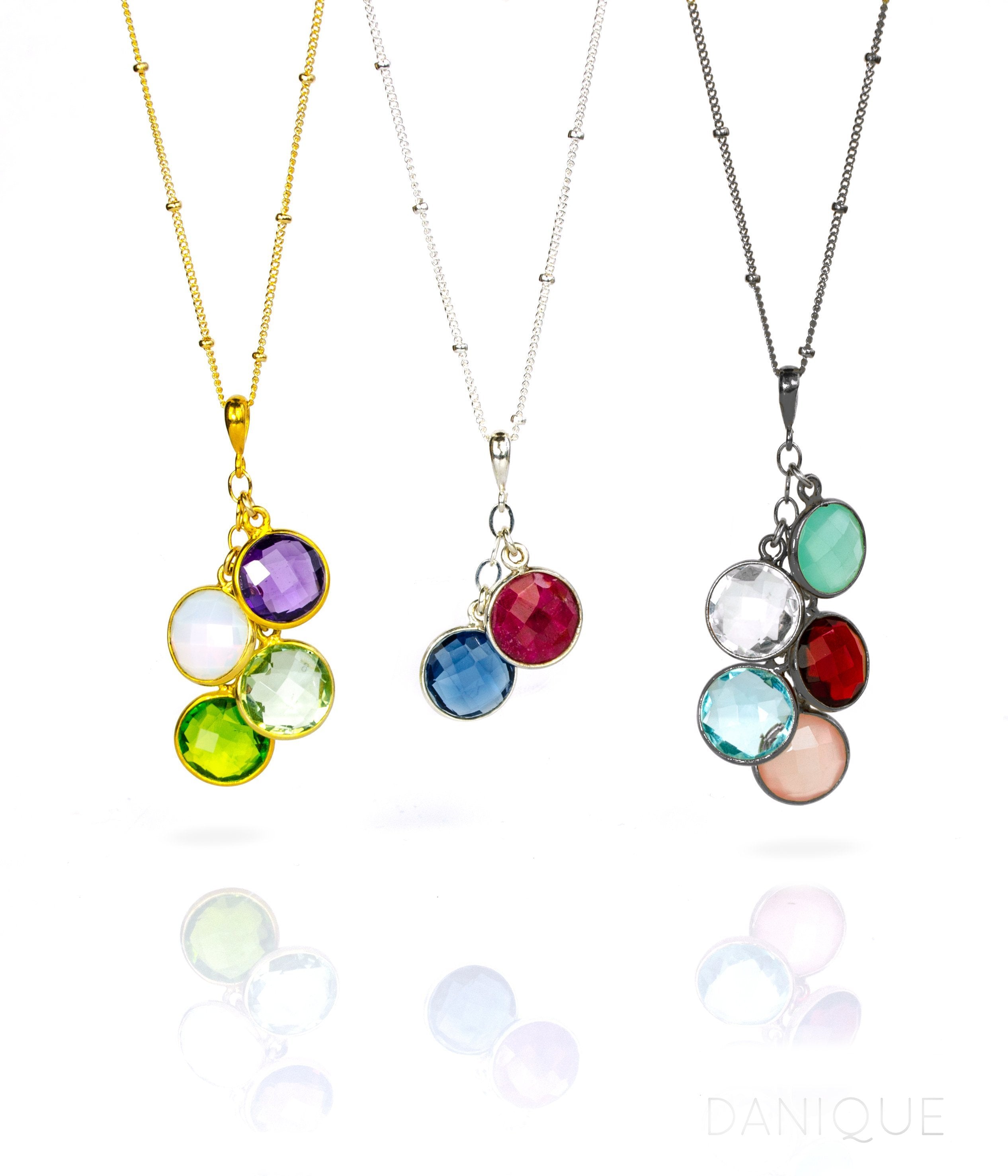 Cascading Birthstone Pendant Necklace with Round Gemstones