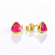 Small Dyed Ruby Triangle Studs, Everyday Earrings