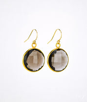 Smoky Quartz Large Round Vermeil Gold or Sterling Silver Bezel Set Earrings