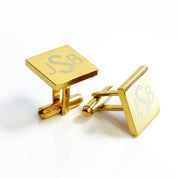 Gold Square Metal Cufflinks with Monogram