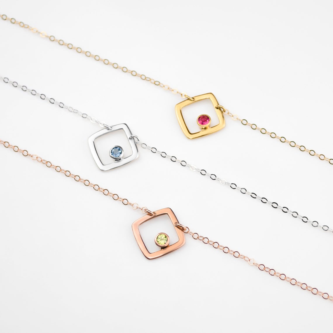 Personalized Birthstone Minimalist Square Pendant Necklace