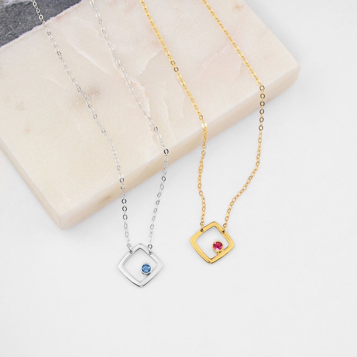 Personalized Birthstone Minimalist Square Pendant Necklace