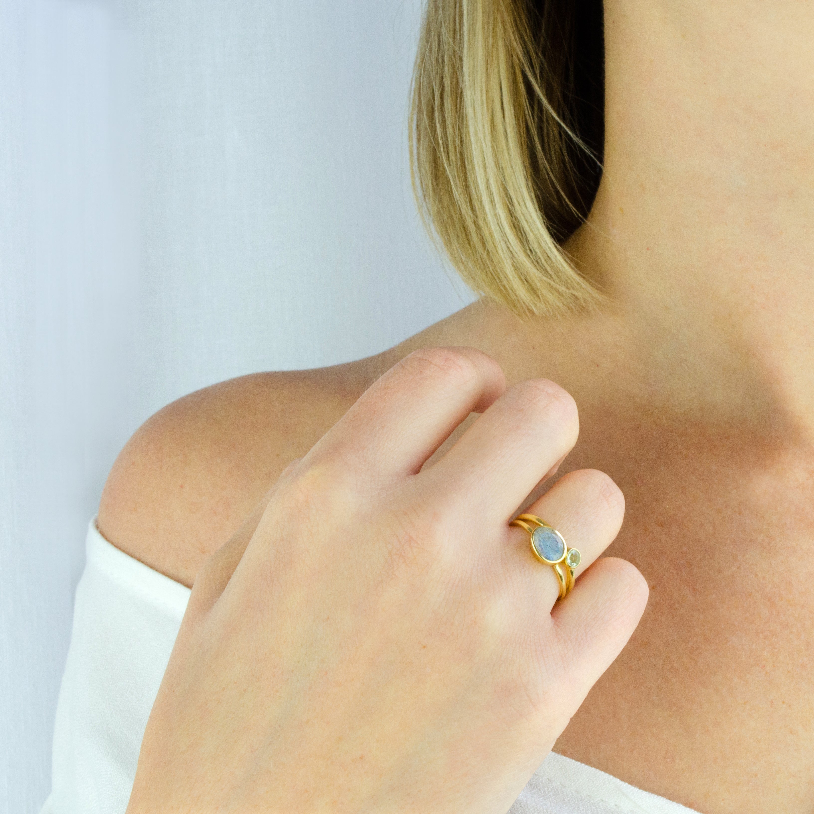 Stacking Ring Set Combo with Tiny Oval and Tiny Round Stone