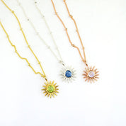 Sun Burst Necklace, Birthstone Sunshine Pendant [5mm]