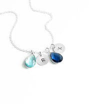 Colorful Custom Cluster Necklace with Teardrop Birthstones and Stamped Polished Disks