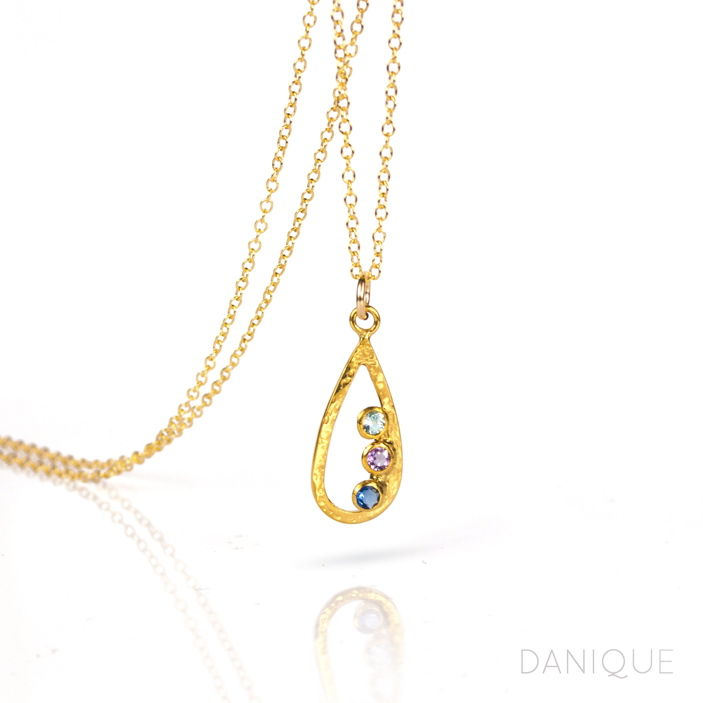 Mother's Birthstone Teardrop Pendant Necklace