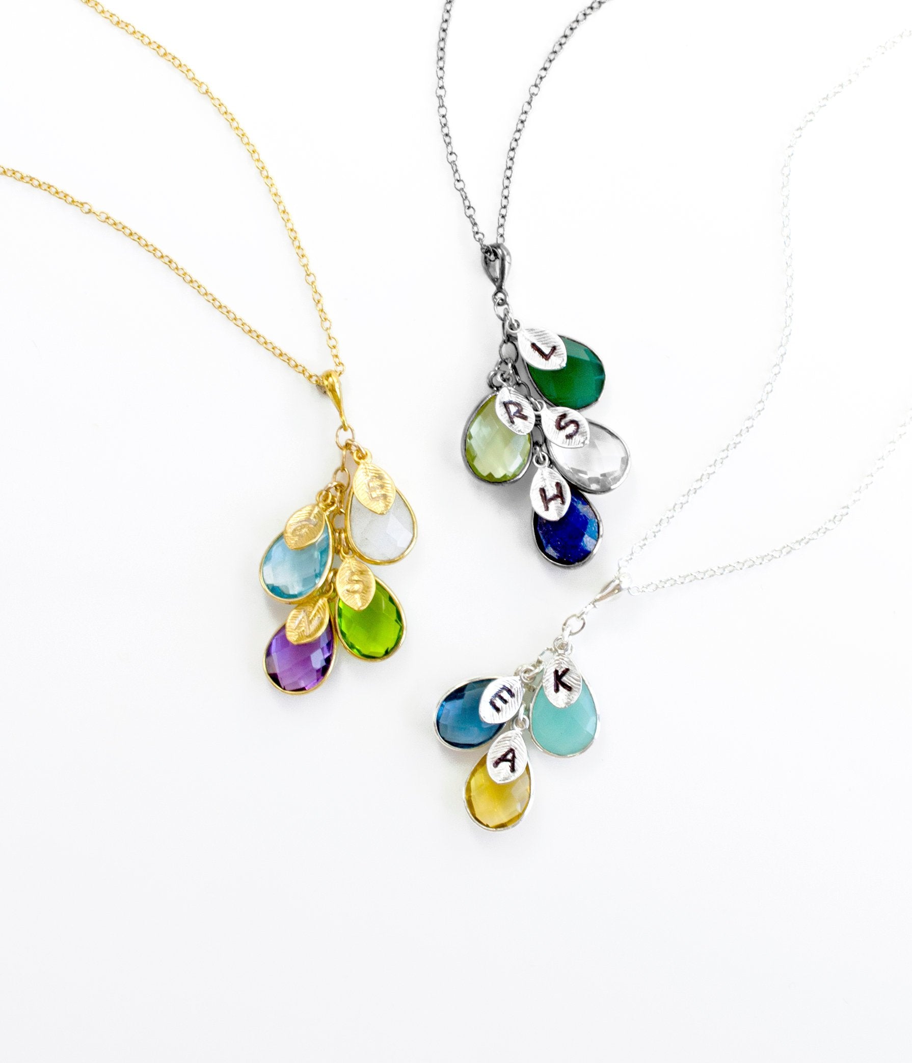 Mother's Day Gift for Mom: Birthstone Initial Cascade Necklace