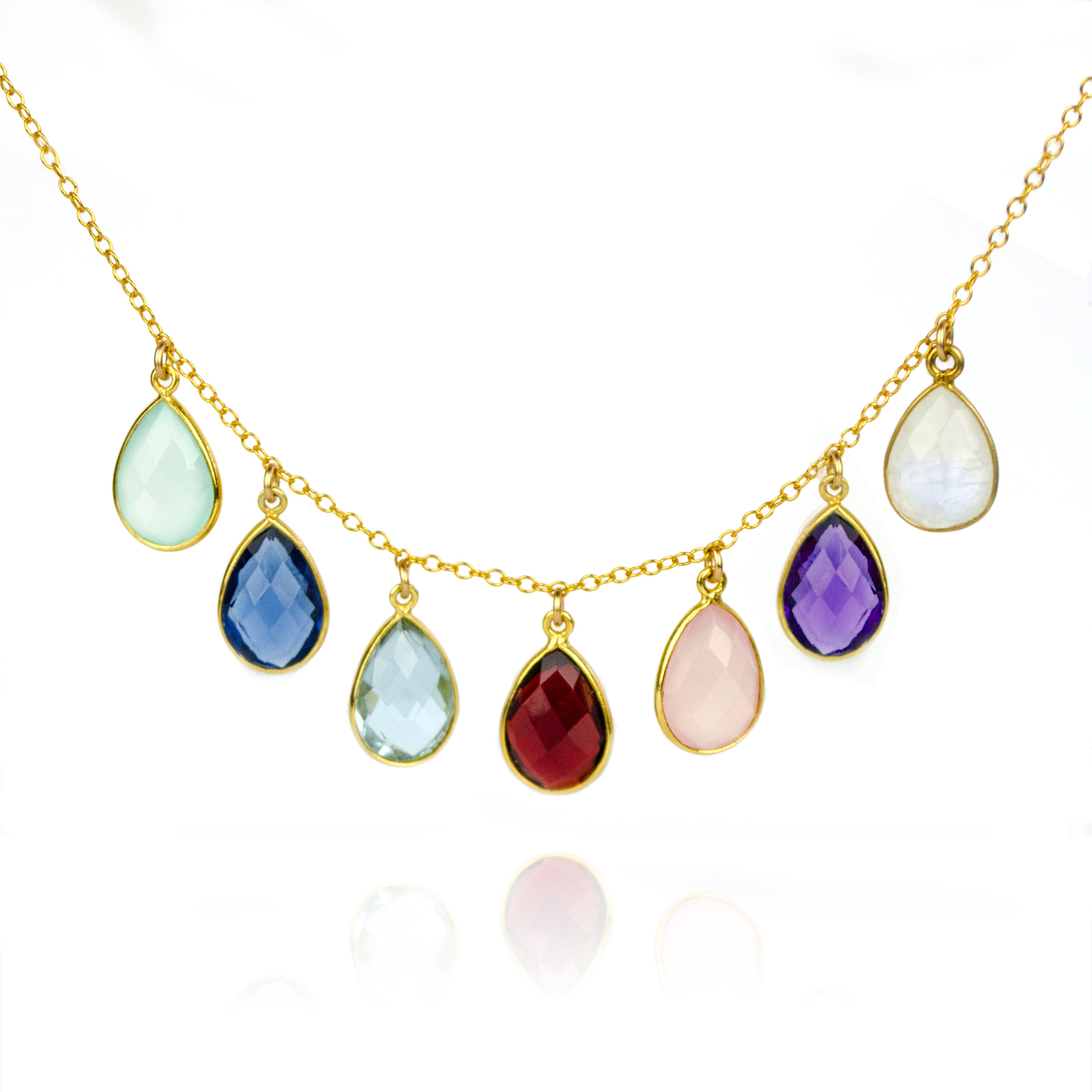 Family Necklace Mother's Birthstone Charm Necklace Collar Necklace Teardrop Birthstones