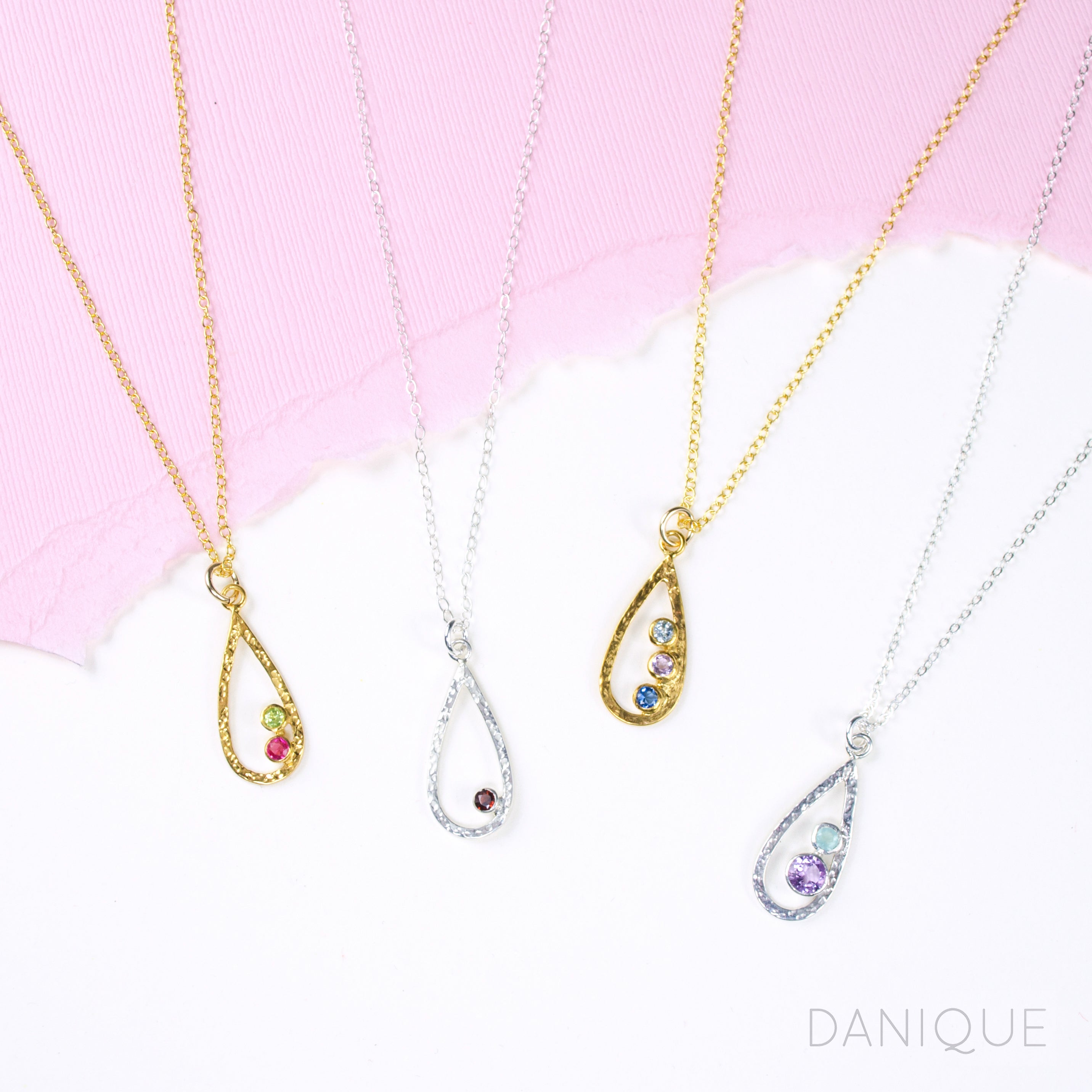 Mother's Birthstone Teardrop Pendant Necklace