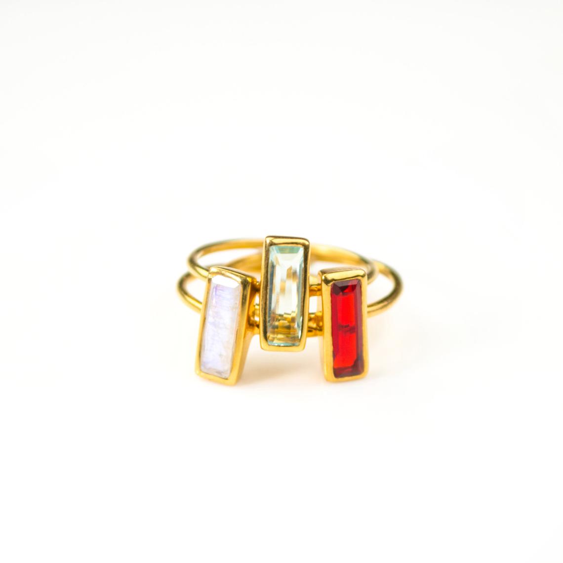 A set of 3 gold adira bar rings. Small Adira gemstone ring, tiny bar ring, silver gemstone bar ring, gold bar ring, rose gold gemstone ring, delicate birthstone ring, chic minimalist ring, custom gemstone bar, petite jewelry, elegant fashion ring, dainty gemstone accessory