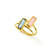 A set of 2 gold adira bar rings in kyanite quartz and pink chalcedony. Adira gemstone bar ring, small silver ring, gold gemstone ring, rose gold gemstone ring, tiny birthstone ring, delicate gemstone bar, minimalist ring, chic bar jewelry, custom gemstone jewelry, petite bar ring, elegant gemstone accessory, unique fashion ring