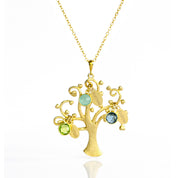 Family Swirly Tree Necklace with Kids Birthstones & Names