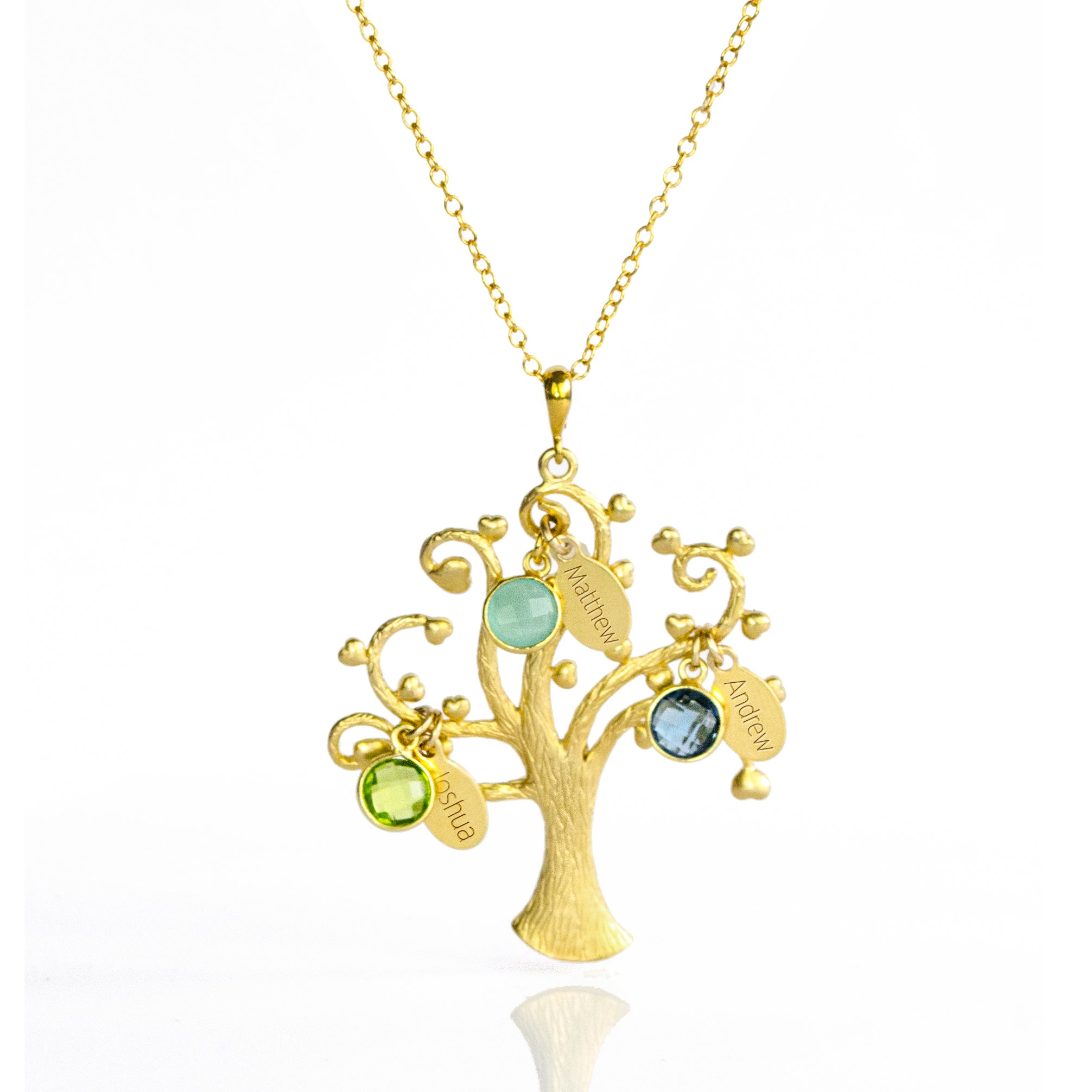 Family Swirly Tree Necklace with Kids Birthstones & Names