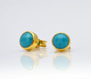 Turquoise Small Round Bezel Set Stud Earrings - December Birthstone