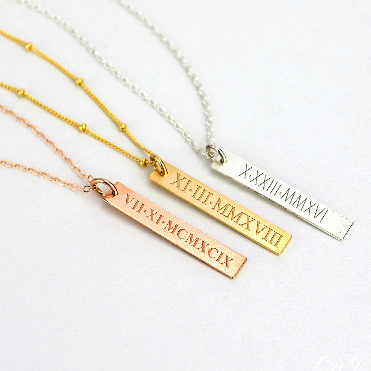 Engraved Vertical Bar Pendant Necklace