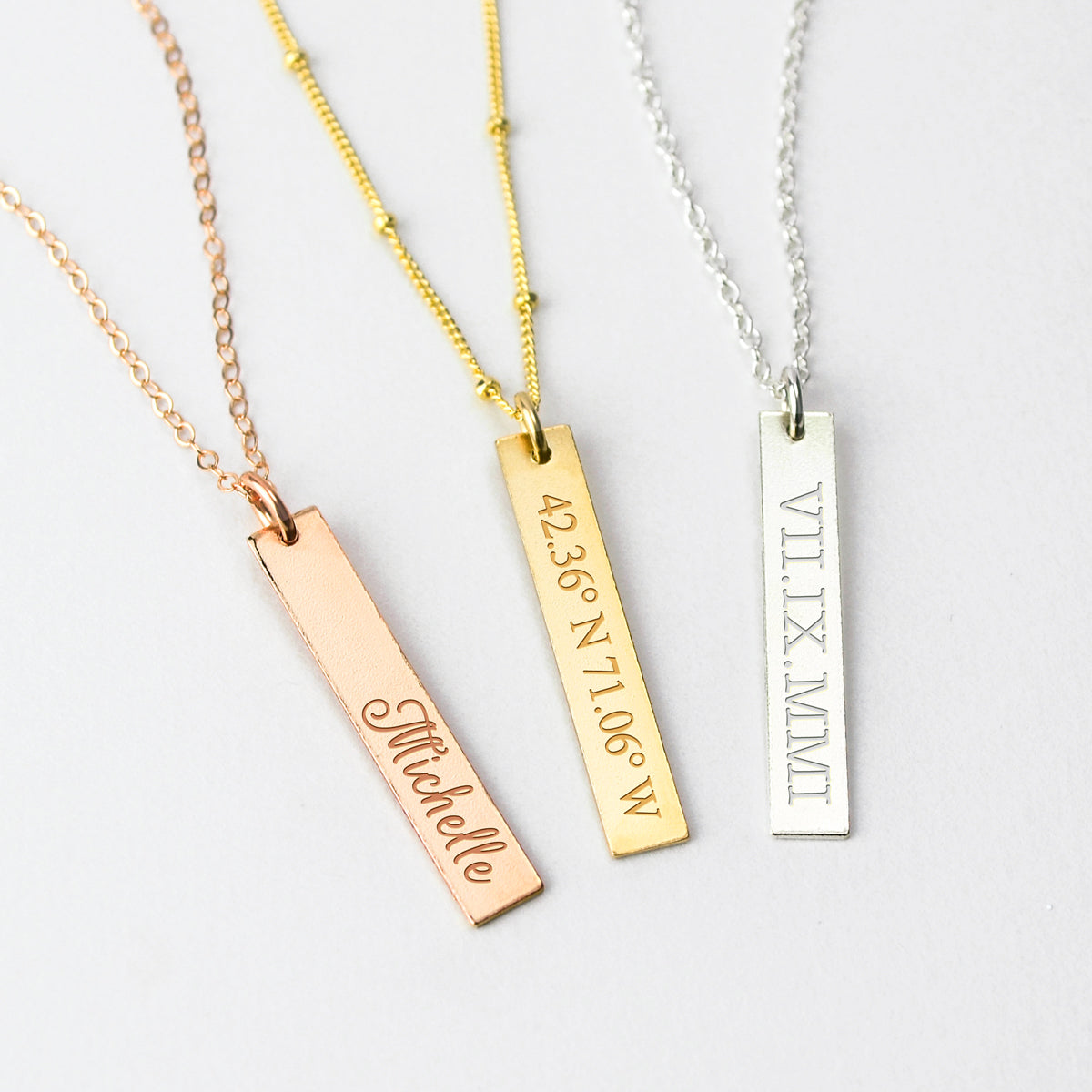 Engraved Vertical Bar Pendant Necklace