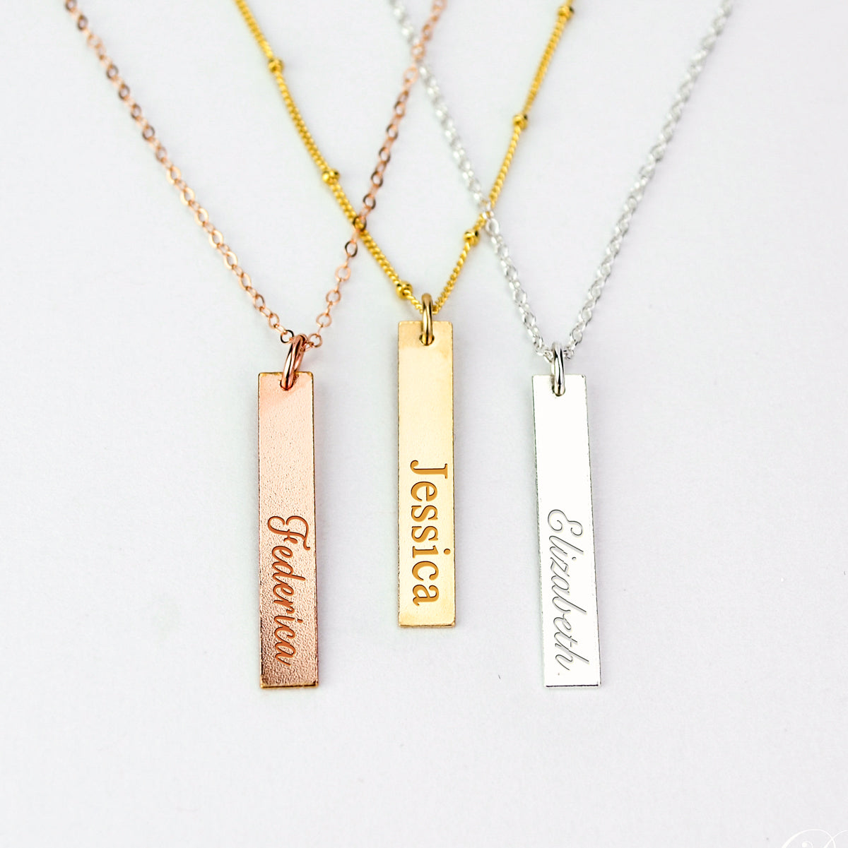 Engraved Vertical Bar Pendant Necklace