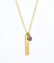 Engraved Bar Charm & Birthstone Necklace