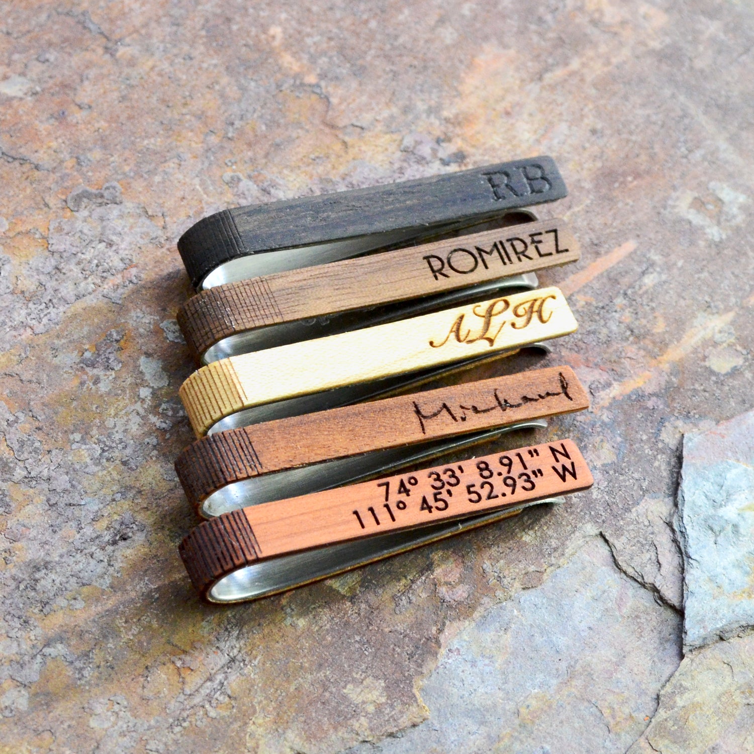 Wooden Tie Clip with Custom Engraving or Handwriting