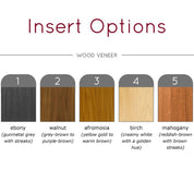 Wood veneer case options are ebony, walnut, afromosia, birch and mahogany.