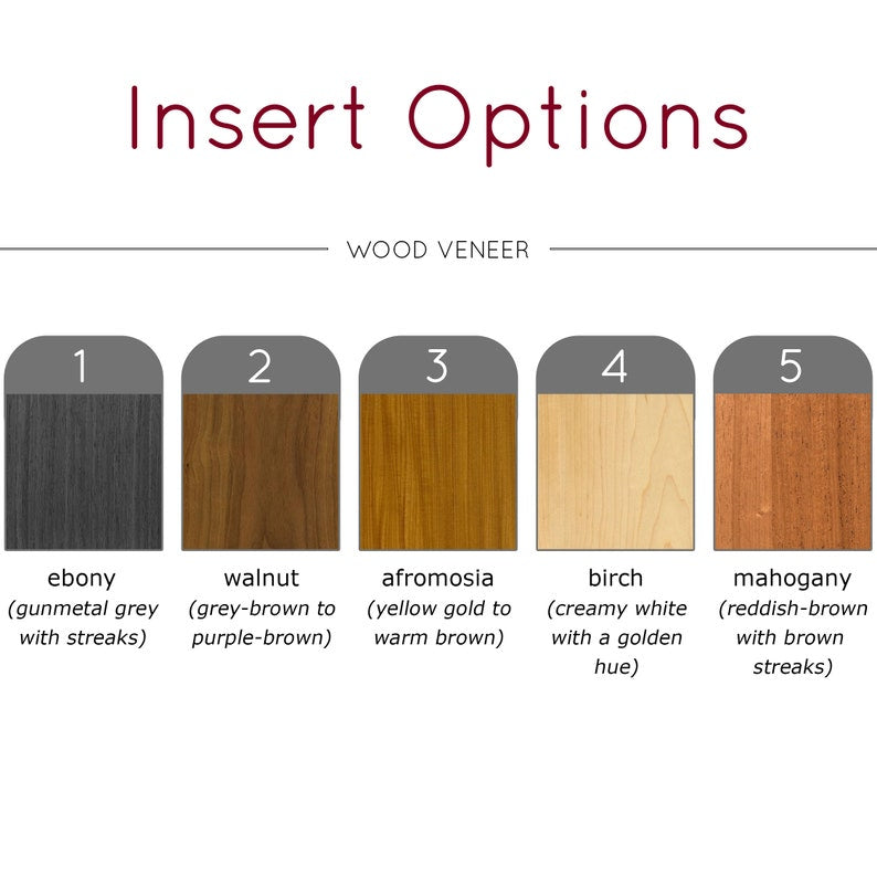 Wood veneer case options are ebony, walnut, afromosia, birch and mahogany.